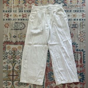 Old Navy White Wide Leg Elastic Waist Linen Blend Pants